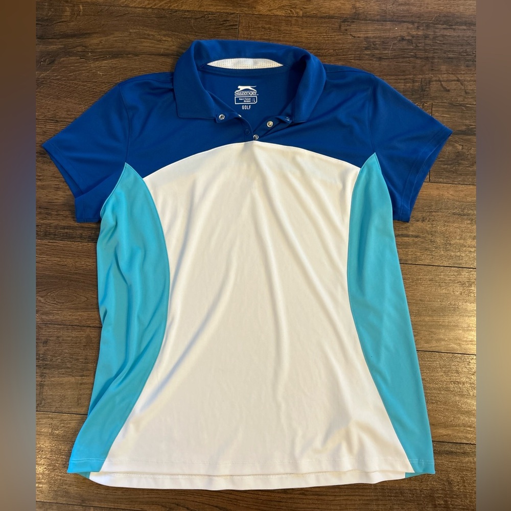 Slazenger Blue and White Polo Shirt Golf